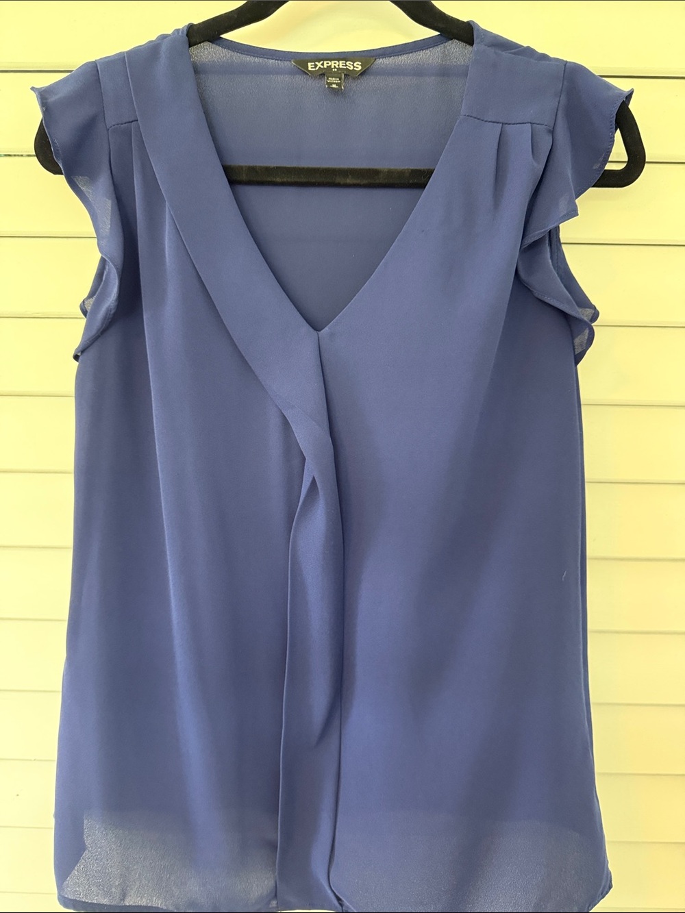 Express Women's Periwinkle Ruffle-Sleeve V-Neck Blouse